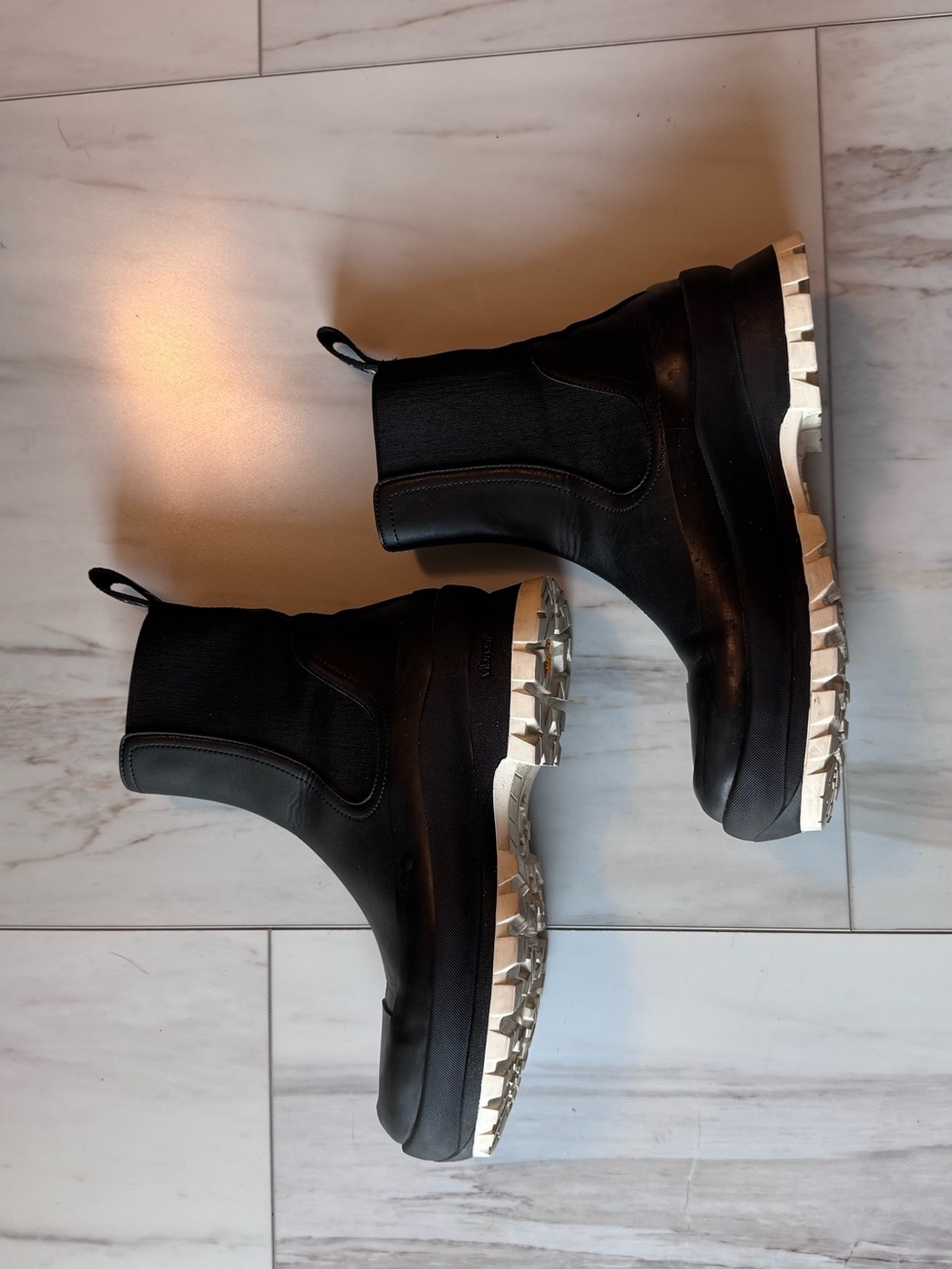 Stella McCartney Black Leather Chelsea Booties with White Lug Sole - Picture 3 of 6